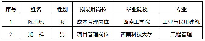 【內(nèi)部選聘】關于綿投集團成本管理崗位、項目管理崗位公開擬錄用人選公示.docx